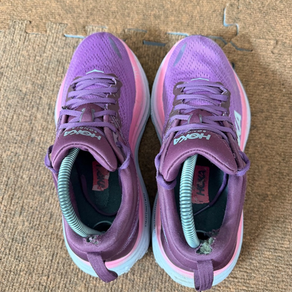 D+ shoe gym Hoka Bondi 8 Womens Running Shoes Purple Pink Road Sneakers 1127952 - Picture 5 of 13